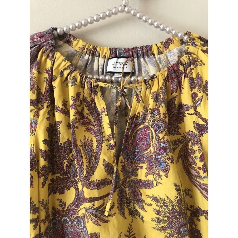 JCrew Collection Womens Size XXS Tie Neck Cotton Top Ratti Paisley Yellow - Picture 2 of 7